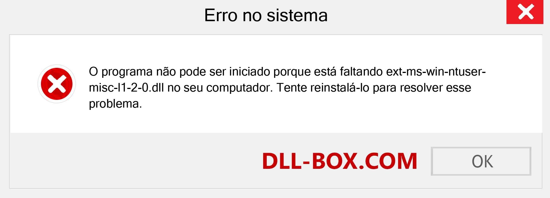 Arquivo ext-ms-win-ntuser-misc-l1-2-0.dll ausente ?. Download para Windows 7, 8, 10 - Correção de erro ausente ext-ms-win-ntuser-misc-l1-2-0 dll no Windows, fotos, imagens